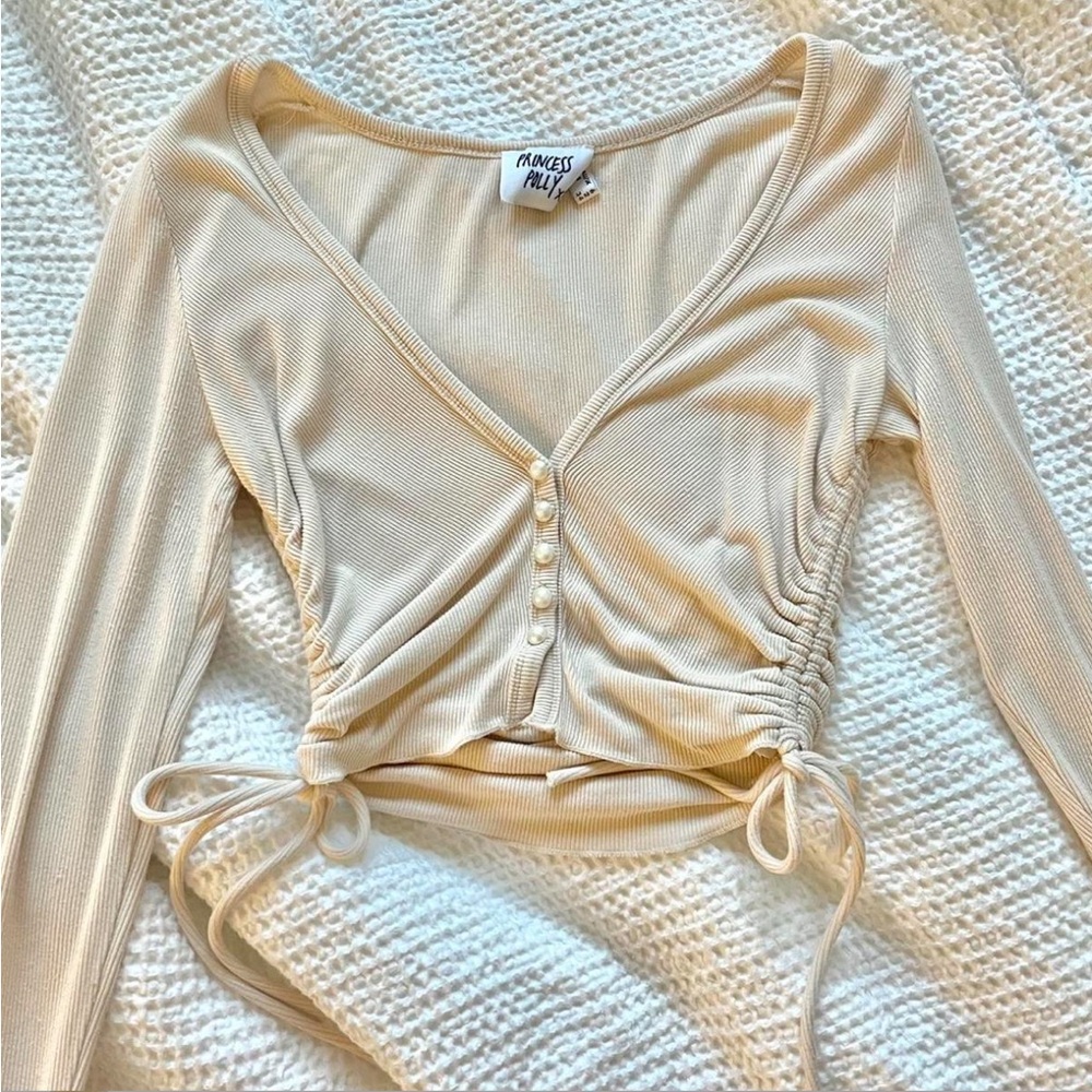 Princess Polly Cream Ruched Top